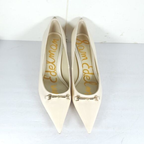 Sam Edelman Women's Kaya US7 Off White Leather Pointed Toe Kitten Heel Pump - Picture 4 of 16